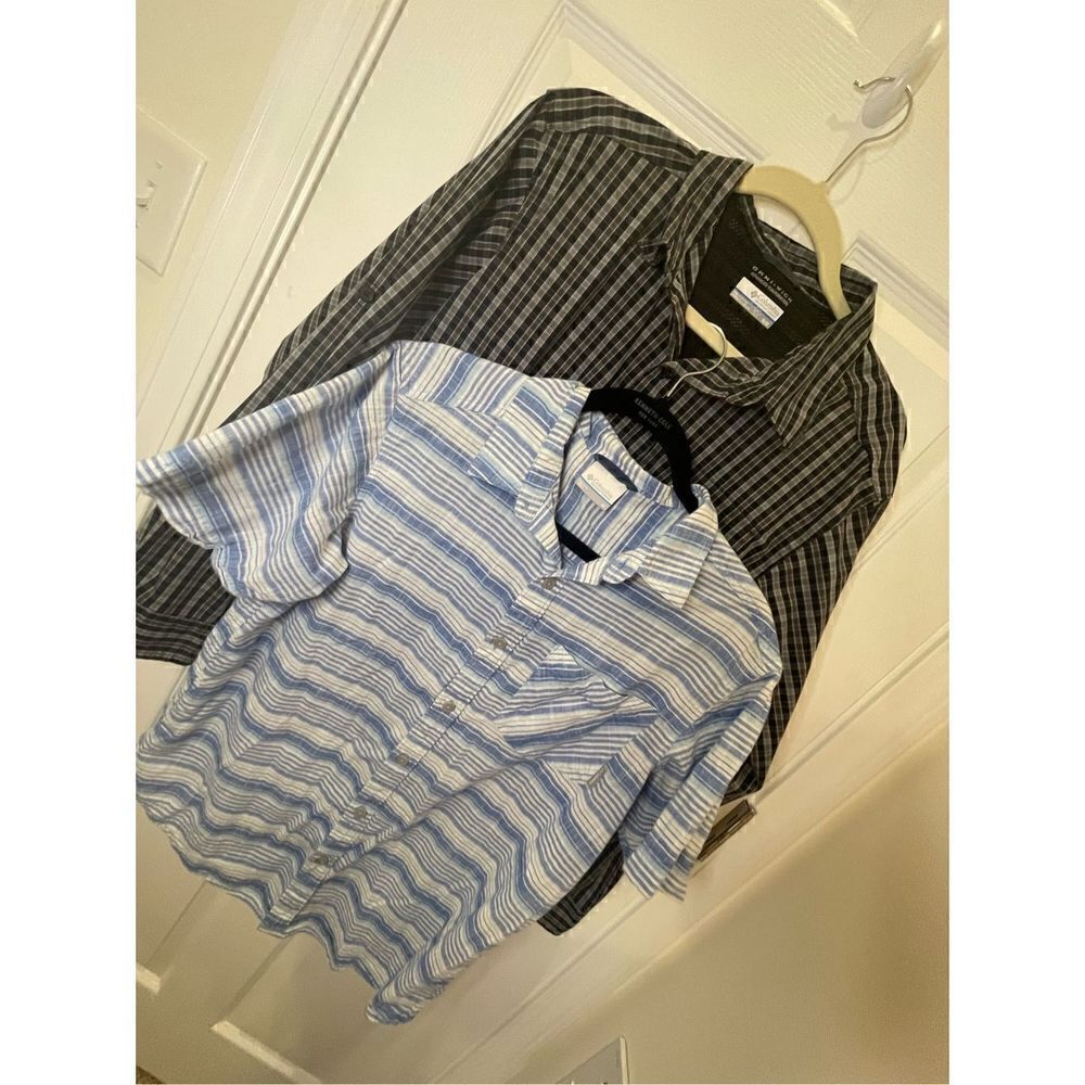 Columbia men’s bundle lot 2 shirts shirt sleeve blue stripes and long sleeve Omn